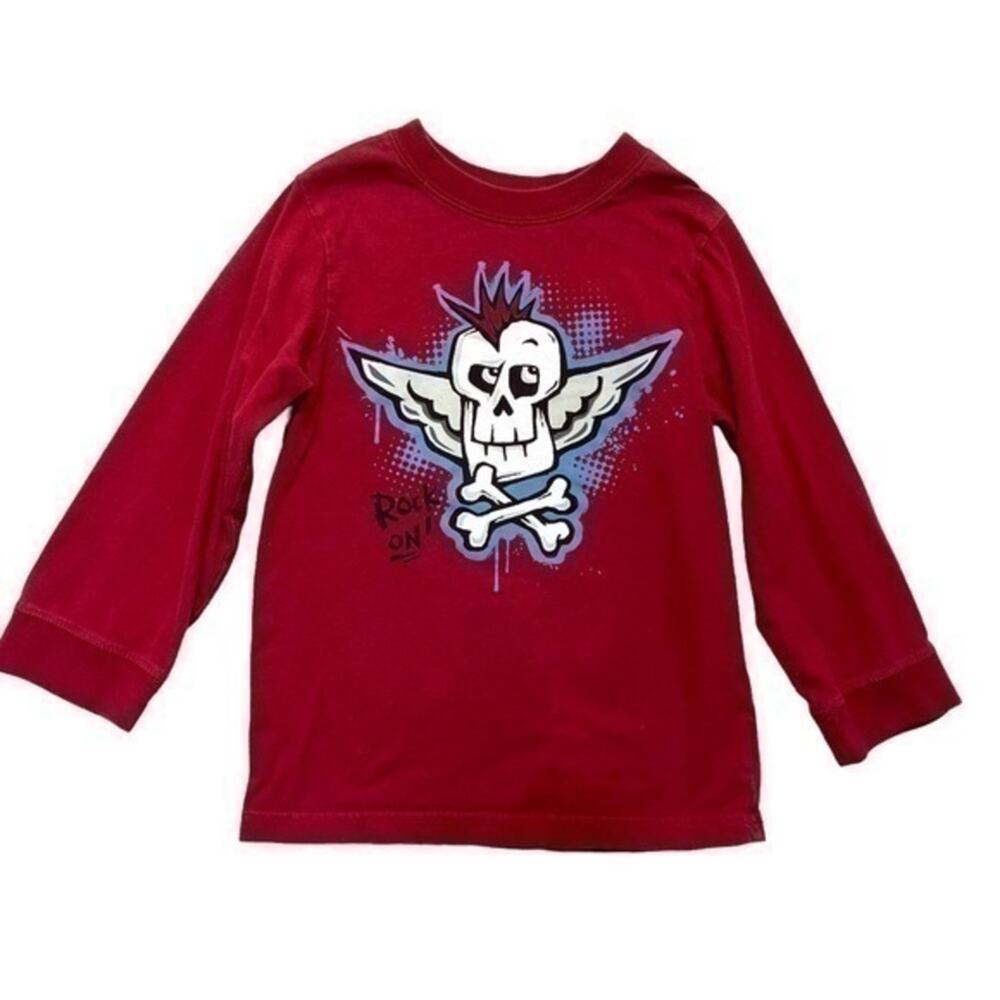 Place Boys Red Skull Crossbones Mohawk Graphic Long Sleeve Shirt Size 4T